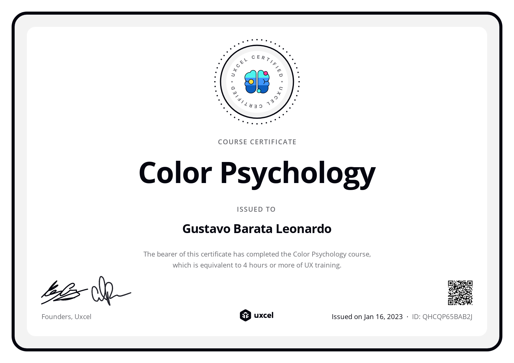 Gustavo Barata Leonardo's certificate